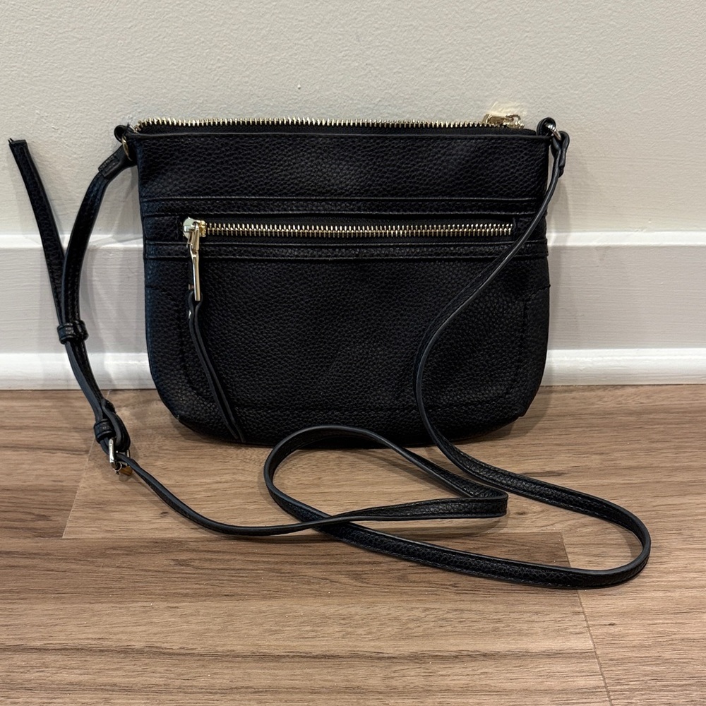 Madison West Black Crossbody Bag with Gold Accents